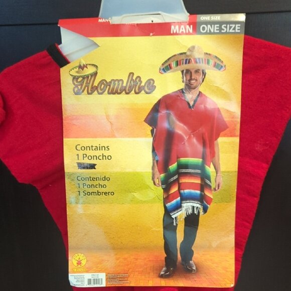 Rubie's Adult Hombre Costume with Red Poncho - One Size NWT - Picture 2 of 5